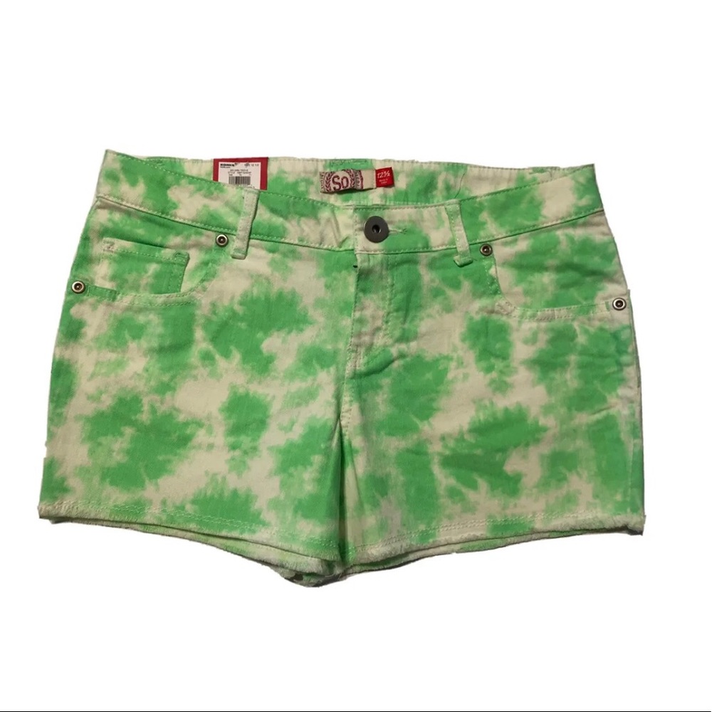 SO Girls Shorts Size 12 1/2 Adjustable Waist Short Cut Offs Green Tie Dye New